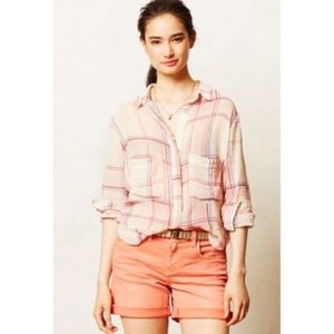 Anthropologie | Blushed Sheer Plaid Shirt